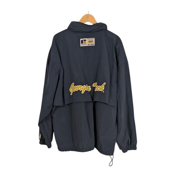 Vtg Georgia Tech 1/2 Zip Pullover Jacket XL Blue 90s Logo Windbreaker GT Hood - Picture 2 of 14